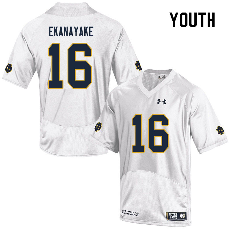 Youth NCAA Notre Dame Fighting Irish #16 Cameron Ekanayake Stitched College Under Armour Authentic White Football Jersey RD10Z58OL